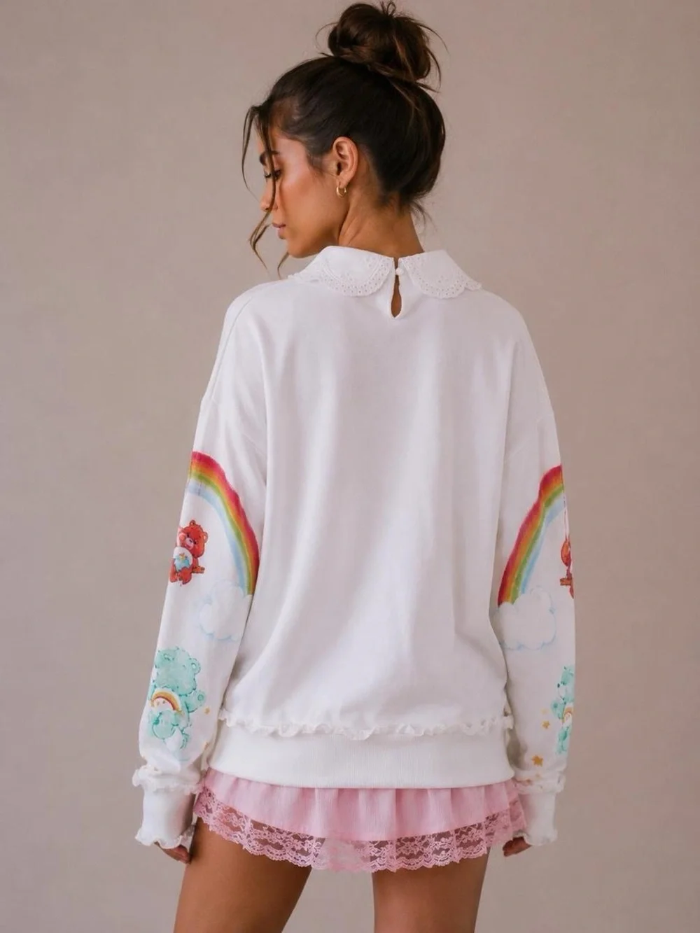 White Care Bears Rainbow Graphic Kids Sweatshirt